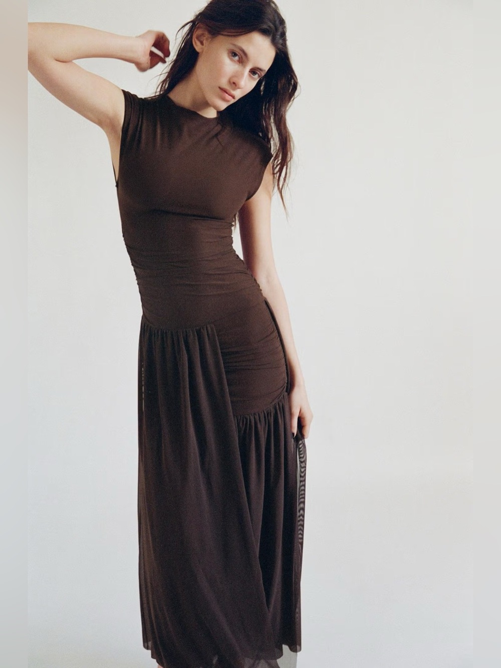 Zara Dark Brown Draped Asymmetric Maxi Dress
Size Small